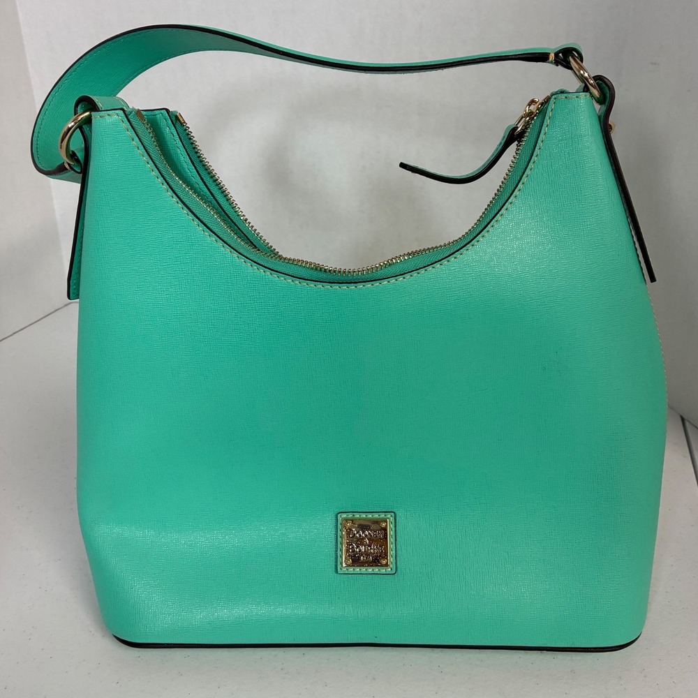 Dooney & Bourke Teal Green Saffiano Leather Hobo Shoulder Bag Gold Hardware